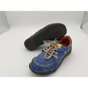 TMA Eyes Leather Shoes Womens 9.5 Blue Lace Up Yellow Stitching Germany Time